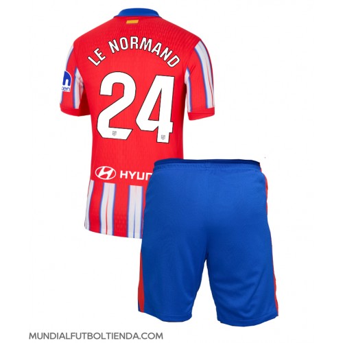 Camiseta Atletico Madrid Robin Le Normand #24 Primera Equipación Replica 2024-25 para niños mangas cortas (+ Pantalones cortos)